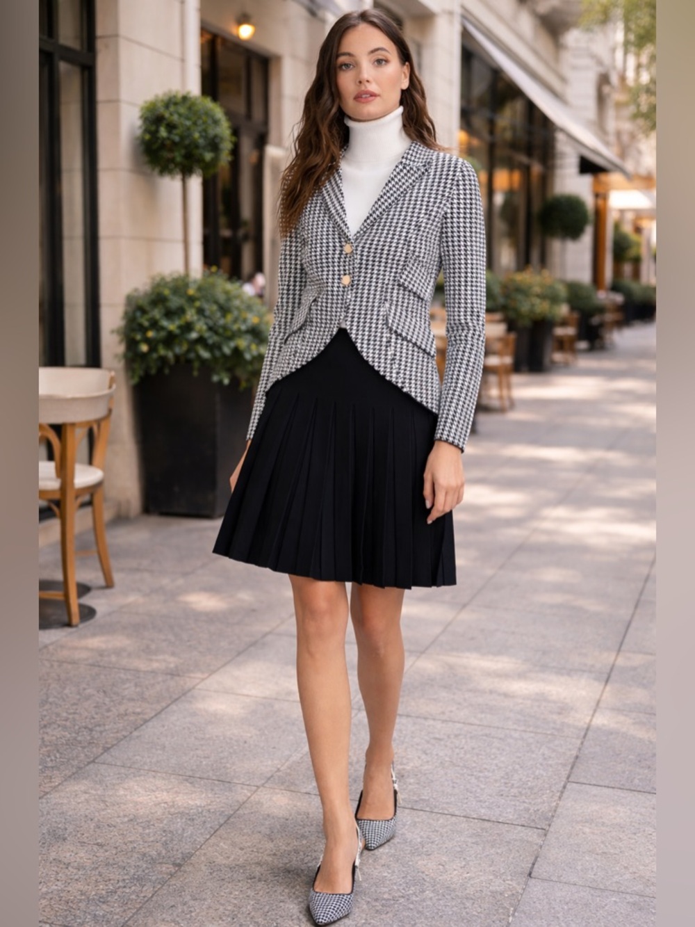 New Aleeza Paris Baron Blazer – Black/White Houndstooth – Size XS